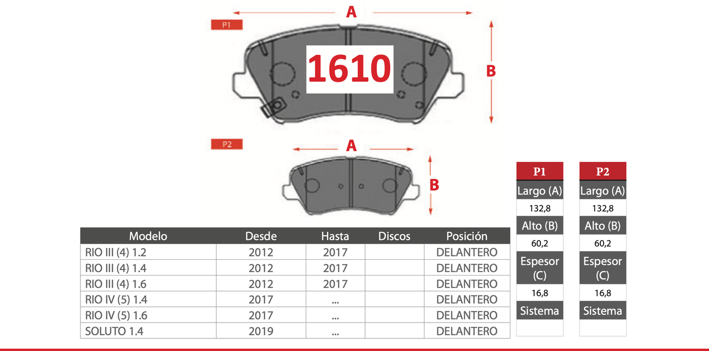 Pastilla de Freno GTX GOLD CERAMIC Kia (Rio, Soluto)