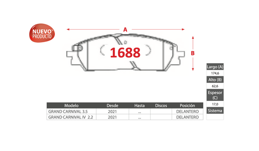 Pastilla de Freno PM Kia (Grand Carnival)