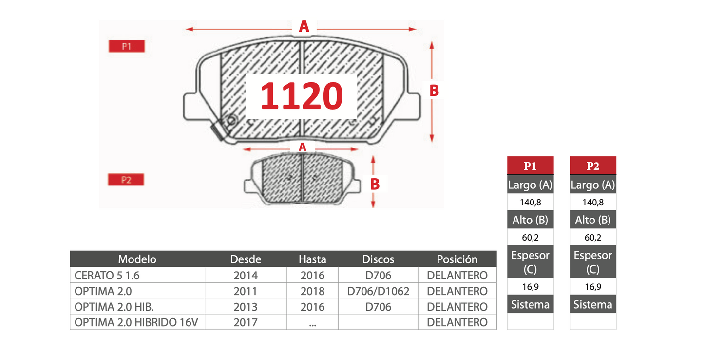 Pastilla de Freno GTX Kia (Cerato, Optima)