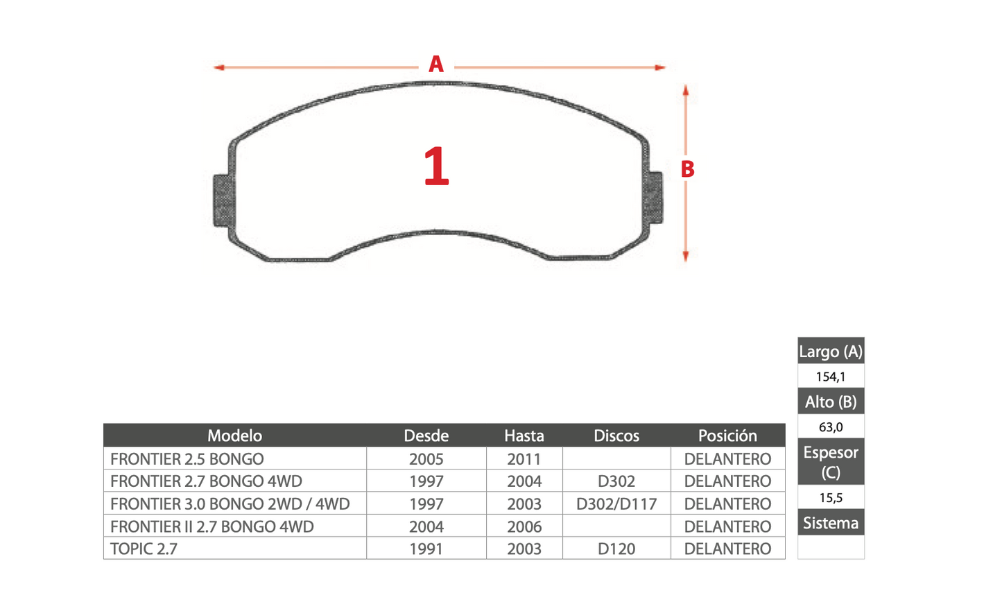 Pastilla de Freno GTX GOLD CERAMIC Kia (Frontier, Topic)