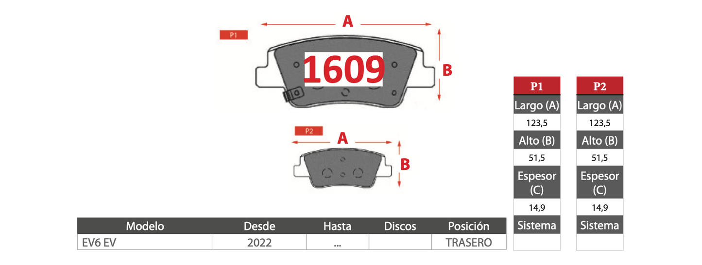 Pastilla de Freno GTX Kia (EV6 EV) - Trasero
