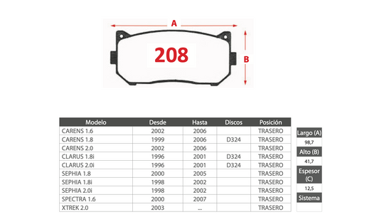 Pastilla de Freno PM Kia (Carens, Clarus, Sephia, Spectra, XTrek) - Trasero