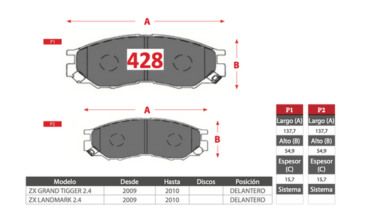 Pastilla de Freno PM ZXAuto (Grand Tigger 2.4, Landmark 2.4)