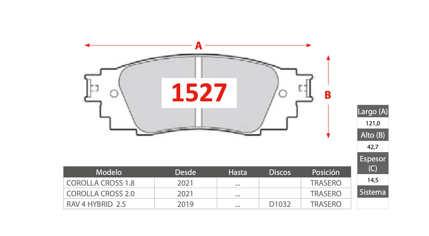 Pastilla de Freno PM Toyota (Corolla Cross, RAV4 Hybrid) - Trasero