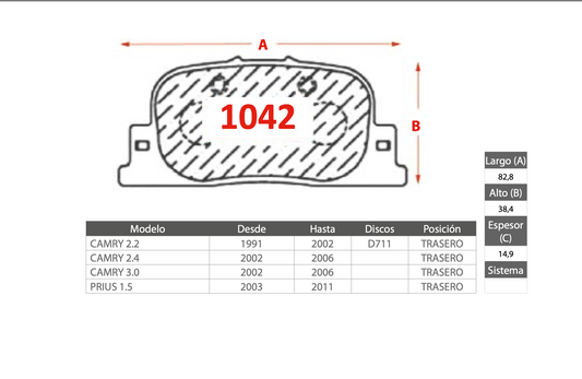 Pastilla de Freno PM Toyota (Camry, Prius) - Trasero
