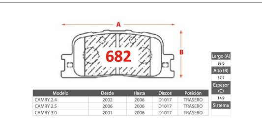 Pastilla de Freno PM Toyota (Camry) - Trasero