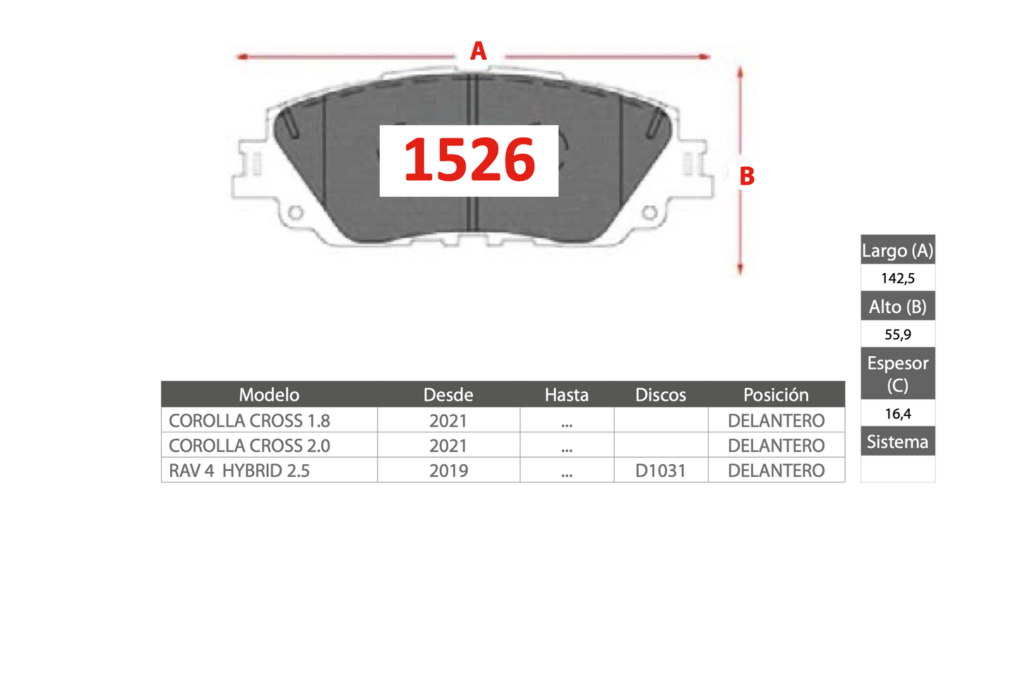 Pastilla de Freno PM Toyota (Corolla Cross, RAV4 Hybrid)