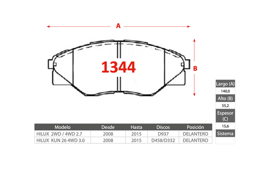 Pastilla de Freno PM Toyota (Hilux 2WD/4WD, Hilux KUN 26)