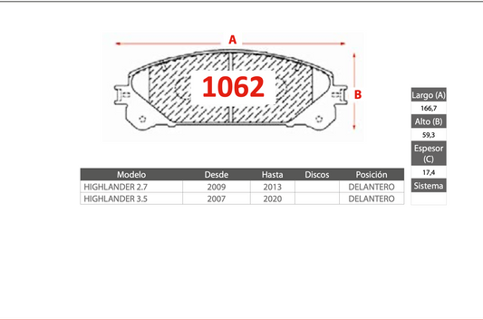 Pastilla de Freno PM Toyota (Highlander)