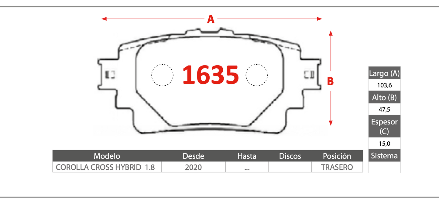 Pastilla de Freno GTX Toyota (Corolla Cross Hybrid) - Trasero