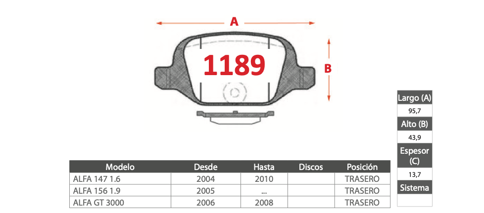 Pastilla de Freno GTX Alfa Romeo 147/156/GT