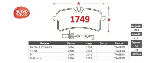 Pastilla de Freno BREMBO Audi (A6, A7, S4, S6) - Trasero