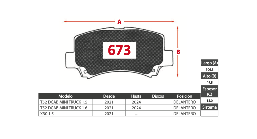 Pastilla de Freno GTX BRILLIANCE (T52 DCAB MINI TRUCK, X30)