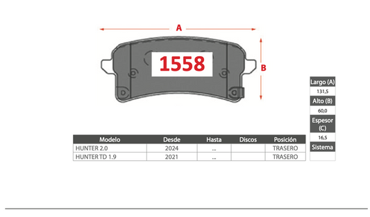 Pastilla de Freno PM Changan (HUNTER 2.0, HUNTER TD 1.9) - Trasero