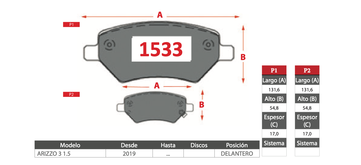 Pastilla de Freno GTX Chery (ARRIZZO 3 1.5)