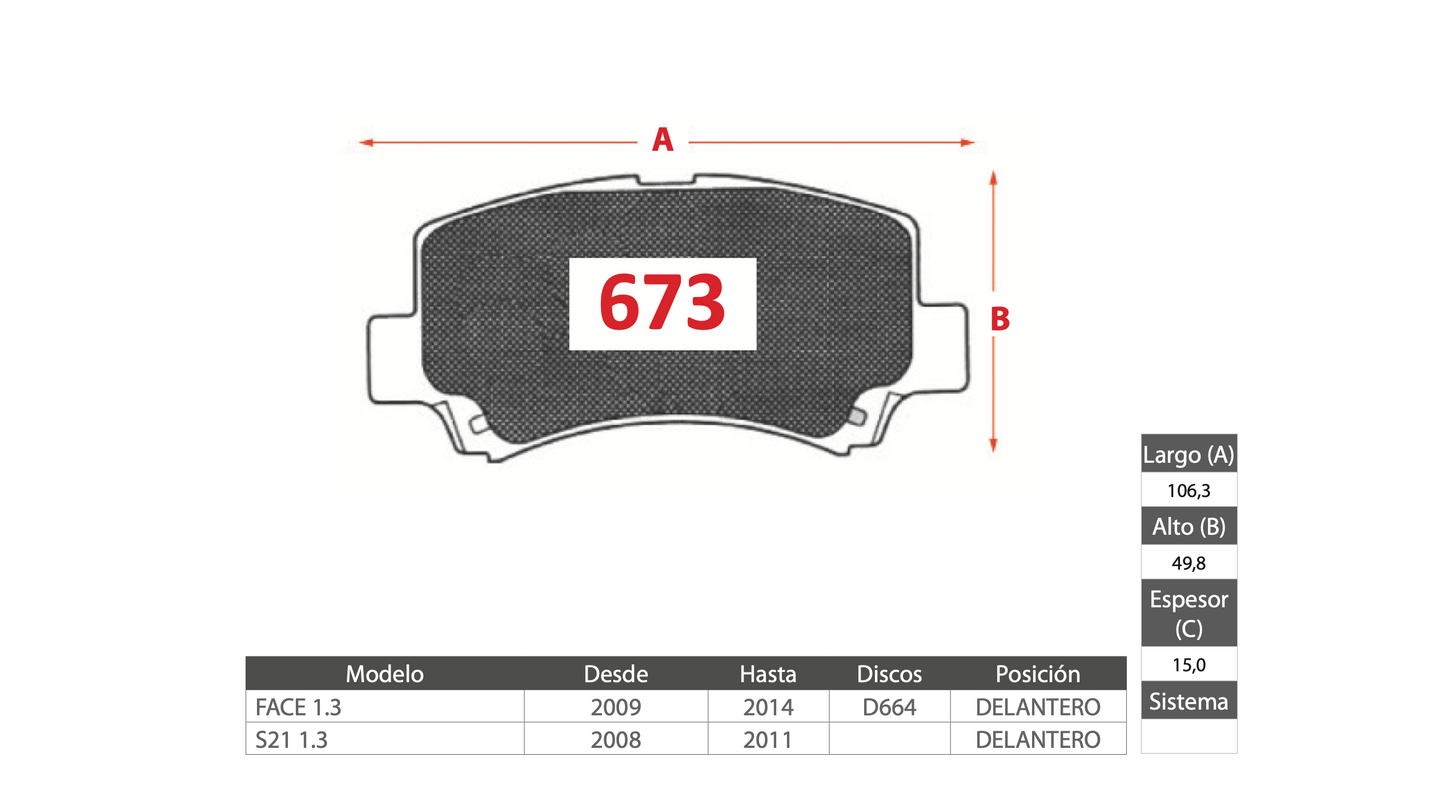 Pastilla de Freno GTX Chery (FACE 1.3, S21 1.3)