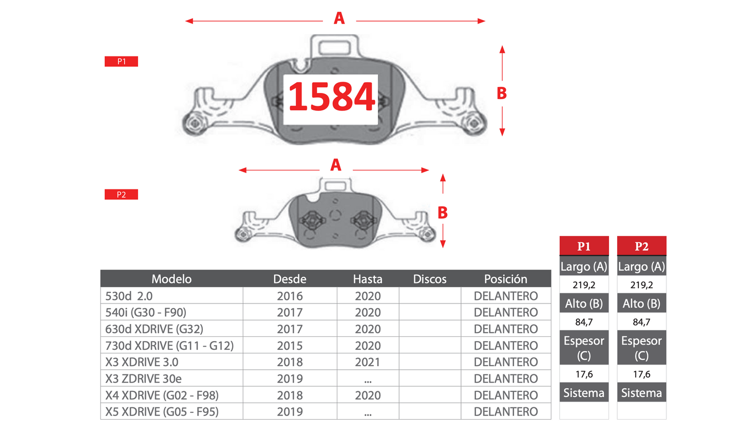 Pastilla de Freno BREMBO BMW (530d/540i/630d/730d/X3/X4/X5 XDRIVE)