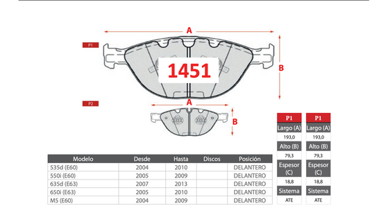 Pastilla de Freno AP BMW Serie 5/6/M5 (535d/550i/635d/650i/M5) E60/E63