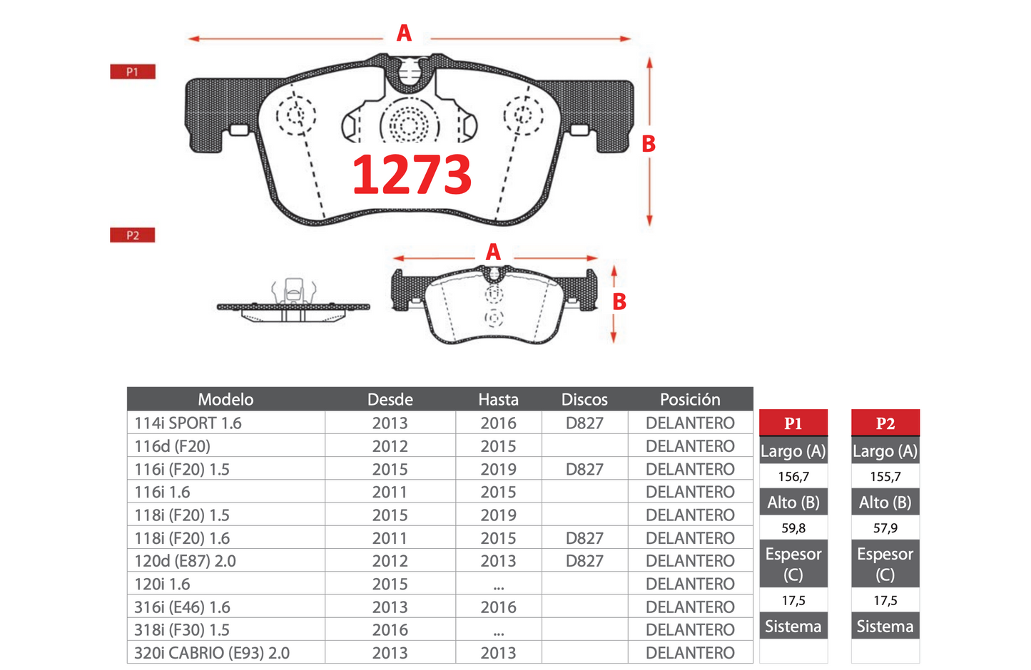 Pastilla de Freno AP BMW (114i/116d/116i/118i/120d/316i/318i/320i)