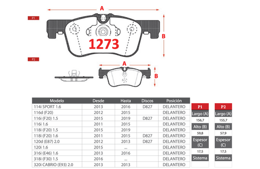 Pastilla de Freno AP BMW (114i/116d/116i/118i/120d/316i/318i/320i)