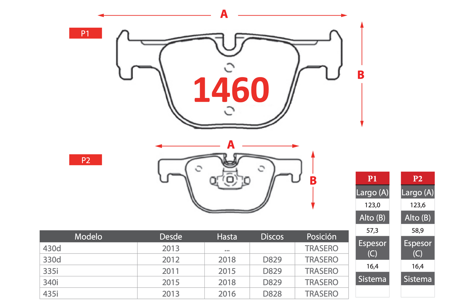 Pastilla de Freno BREMBO BMW (430d/330d/335i/340i/435i) Trasero