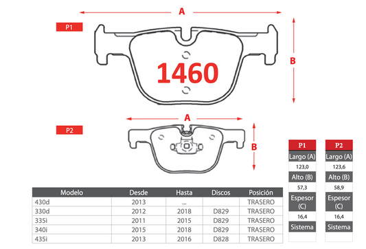 Pastilla de Freno BREMBO BMW (430d/330d/335i/340i/435i) Trasero