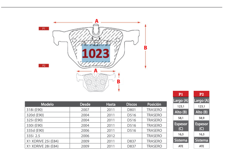 Pastilla de Freno BREMBO BMW (318i, 320d, 325i, 330i, 335d, X1)