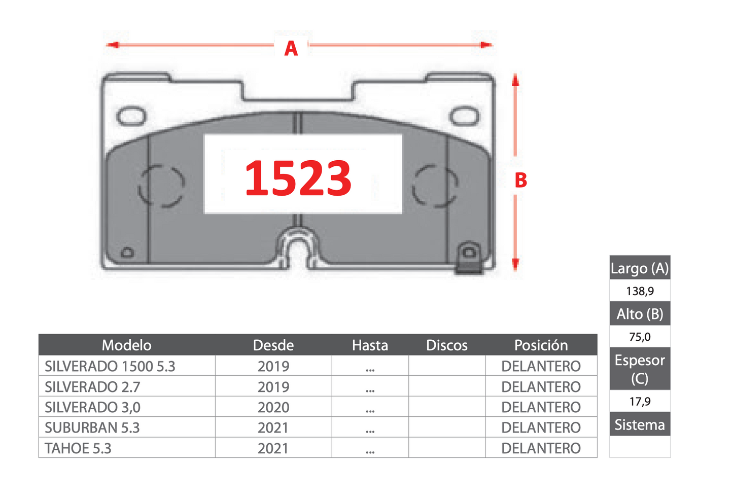 Pastilla de Freno Chevrolet Silverado, Suburban, Tahoe - GTX GOLD CERAMIC
