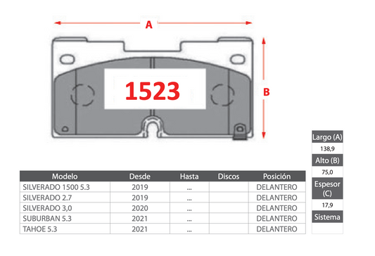 Pastilla de Freno Chevrolet Silverado, Suburban, Tahoe - GTX GOLD CERAMIC - Delantera