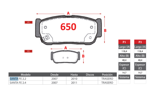 Pastilla de Freno Hyundai (Santa Fe 2.2, Santa Fe 2.4) Trasero - BREMBO