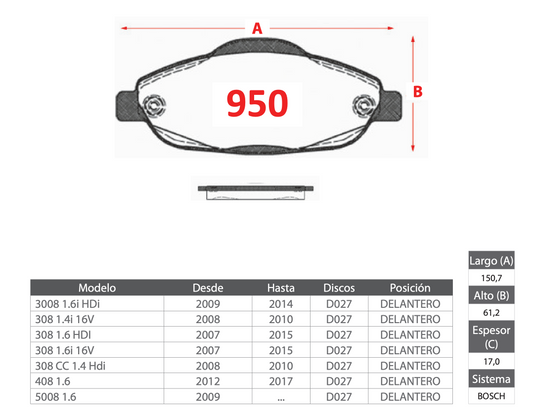 Pastilla de Freno Peugeot (3008, 308, 408, 5008) Delantero - GTX GOLD CERAMIC