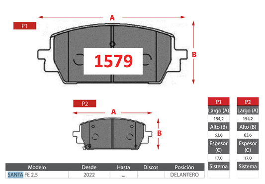 Pastilla de Freno Hyundai (Santa Fe 2.5) - BREMBO