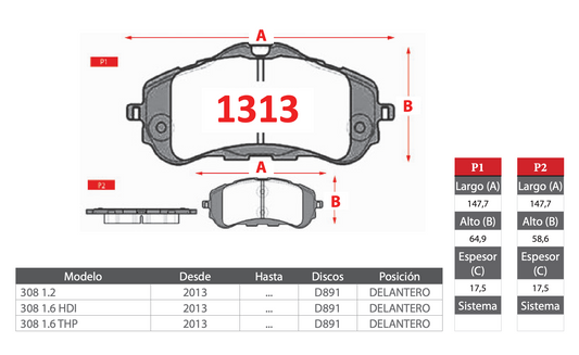 Pastilla de Freno Peugeot (308) Delantero - BREMBO