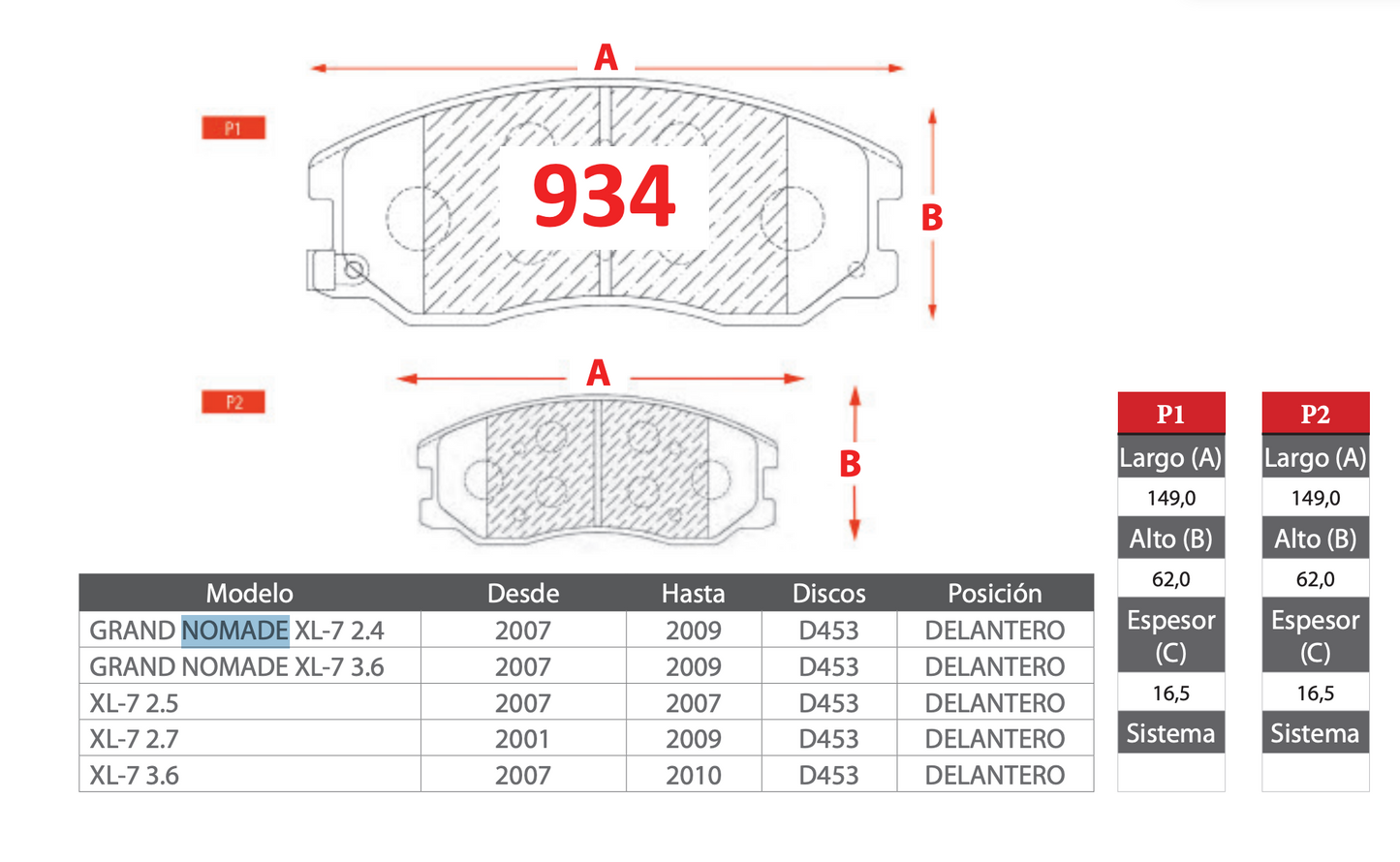 Pastilla de Freno Suzuki (Grand Nomade XL-7 2.4, XL-7 2.5, XL-7 2.7, XL-7 3.6) - GTX GOLD CERAMIC