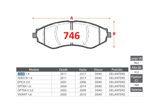 Pastilla de Freno Chevrolet Aveo, Epica, Optra, Vivant - GTX GOLD CERAMIC - Delantera