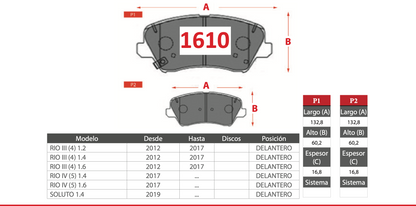 Pastilla de Freno GTX GOLD CERAMIC Kia (Rio, Soluto)