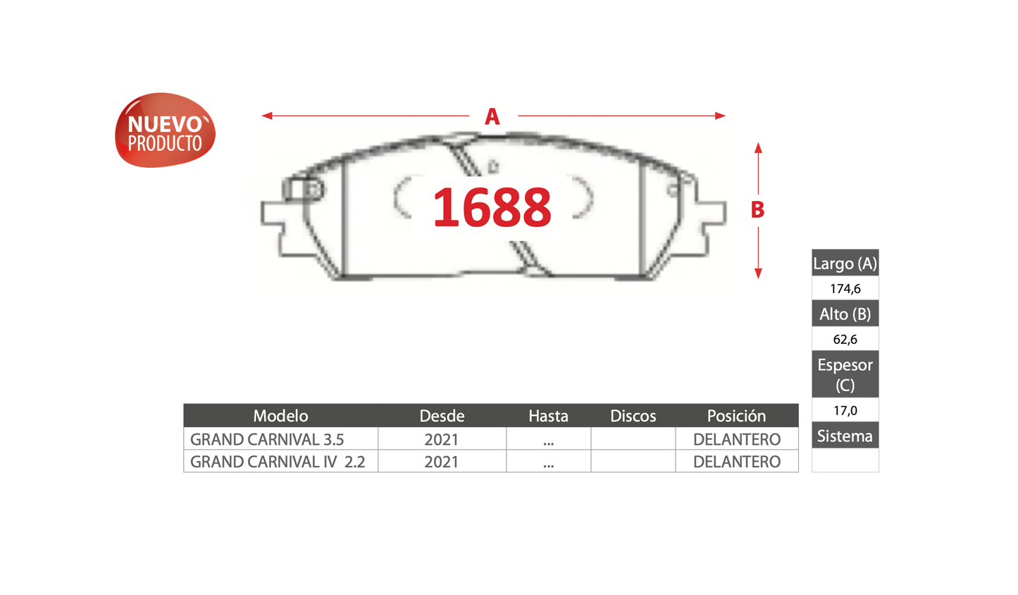 Pastilla de Freno GTX Kia (Grand Carnival)