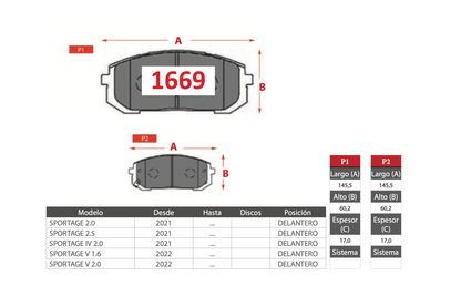 Pastilla de Freno GTX GOLD CERAMIC Kia (Sportage)