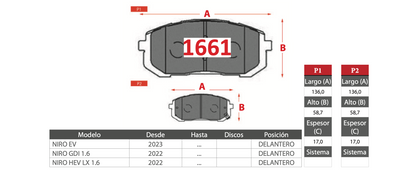 Pastilla de Freno GTX GOLD CERAMIC Kia (Niro)