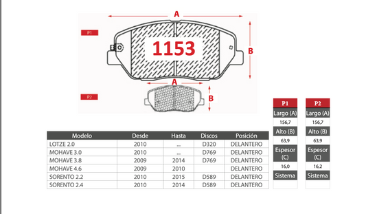 Pastilla de Freno PM Kia (Lotze, Mohave, Sorento)