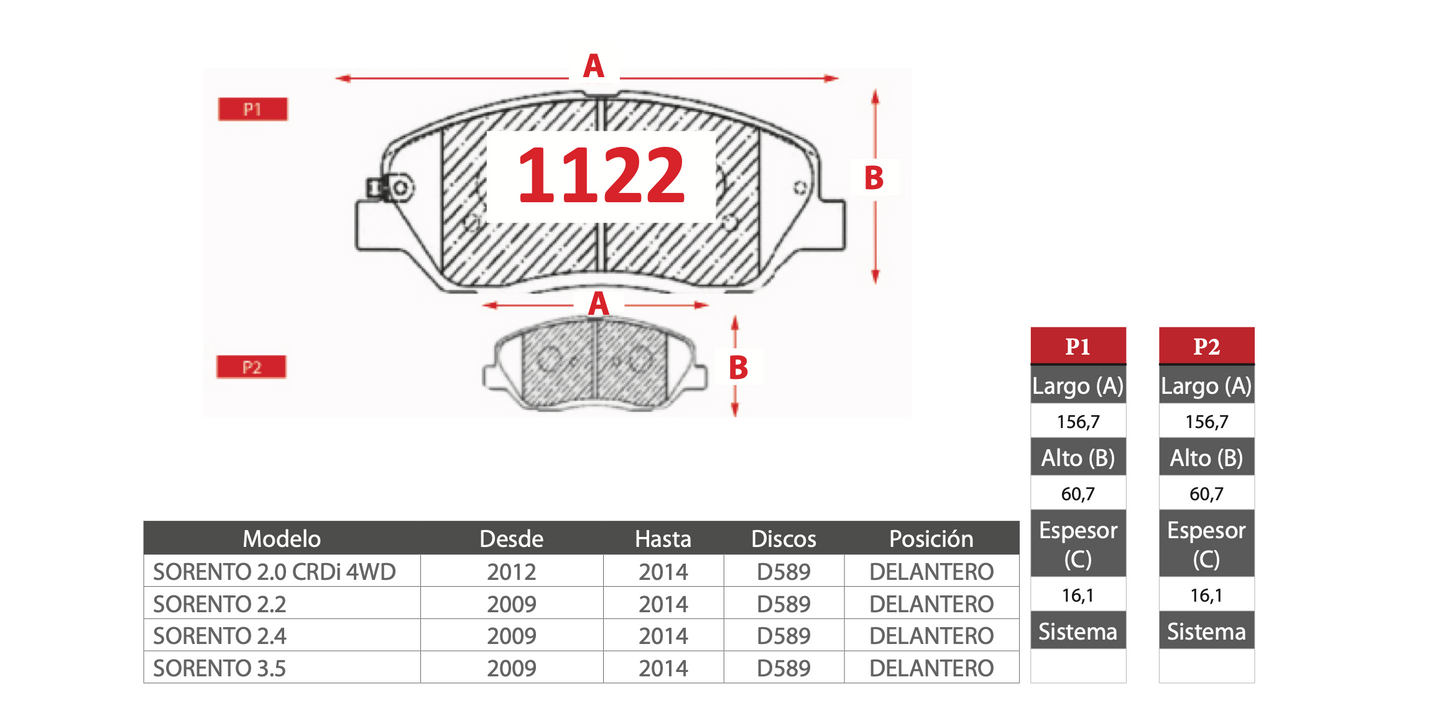Pastilla de Freno GTX GOLD CERAMIC Kia (Sorento 2.0-3.5)