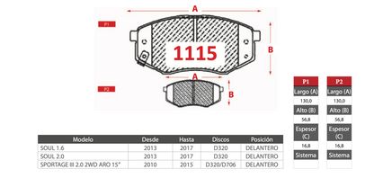 Pastilla de Freno PM Kia (Soul, Sportage III)