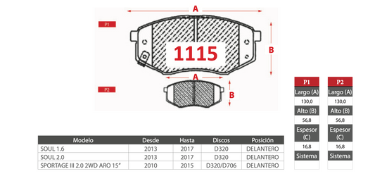 Pastilla de Freno PM Kia (Soul, Sportage III)