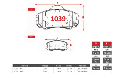 Pastilla de Freno PM Kia (Soul I)