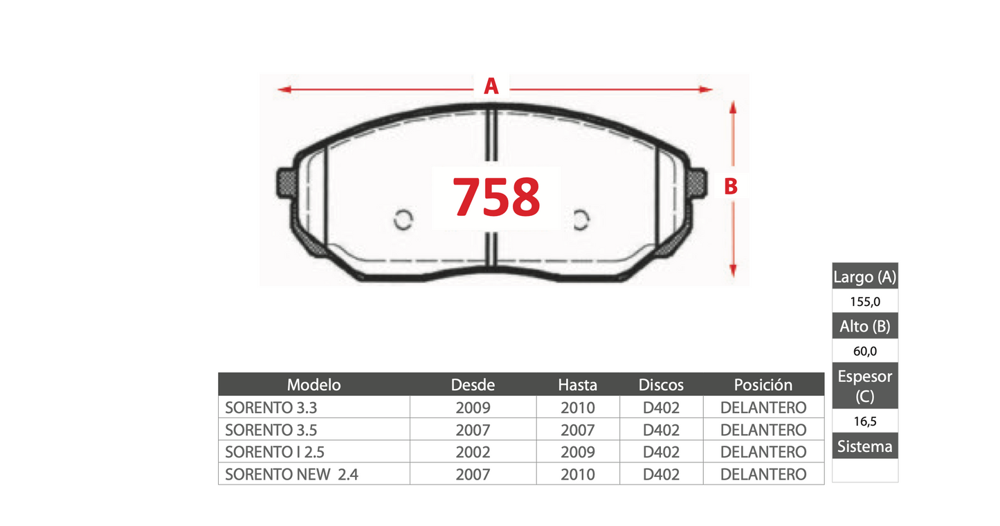 Pastilla de Freno GTX GOLD CERAMIC Kia (Sorento I)