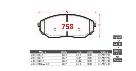 Pastilla de Freno PM Kia (Sorento I)