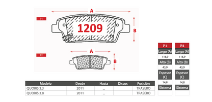 Pastilla de Freno PM Kia (Quoris 3.3, 3.8) - Trasero