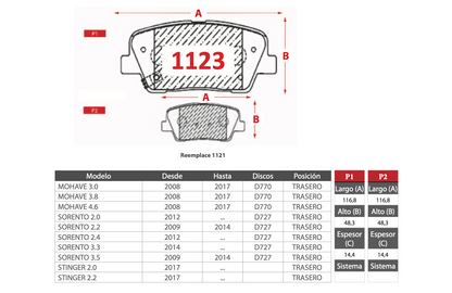 Pastilla de Freno PM Kia (Mohave, Sorento, Stinger) - Trasero