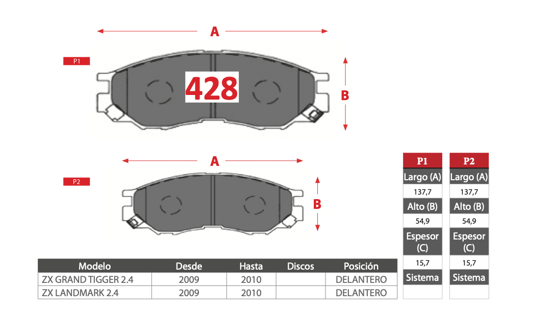 Pastilla de Freno PM ZXAuto (Grand Tigger 2.4, Landmark 2.4)