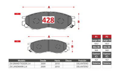 Pastilla de Freno PM ZXAuto (Grand Tigger 2.4, Landmark 2.4)